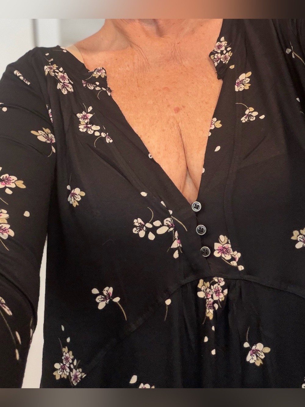 Free People Black Floral Button-Front Sleep Top